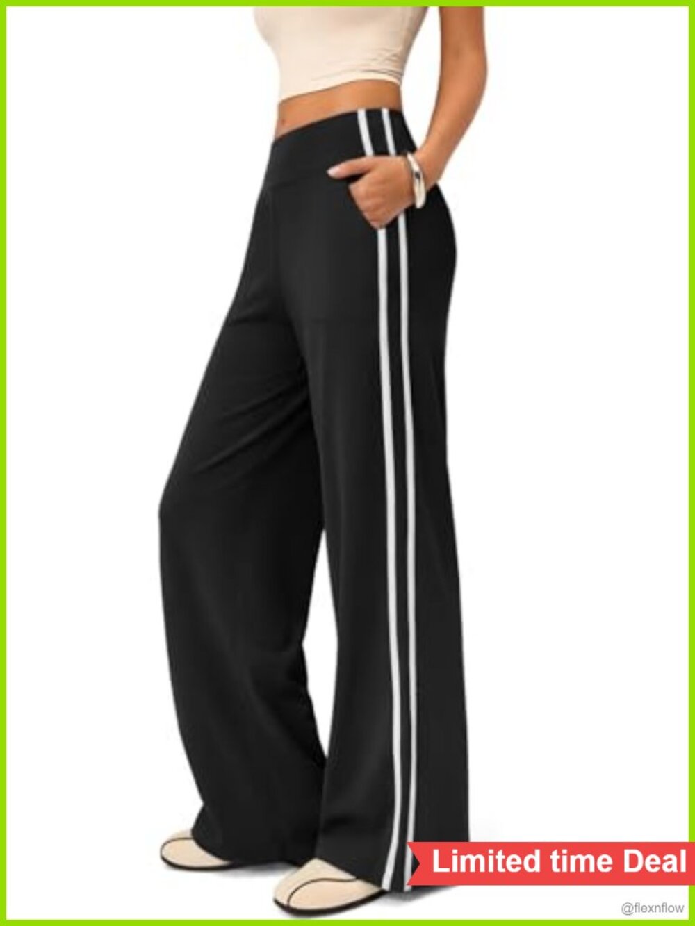 High Rise Wide Leg Stretch Track Pants Pull On Pockets Yoga Gym